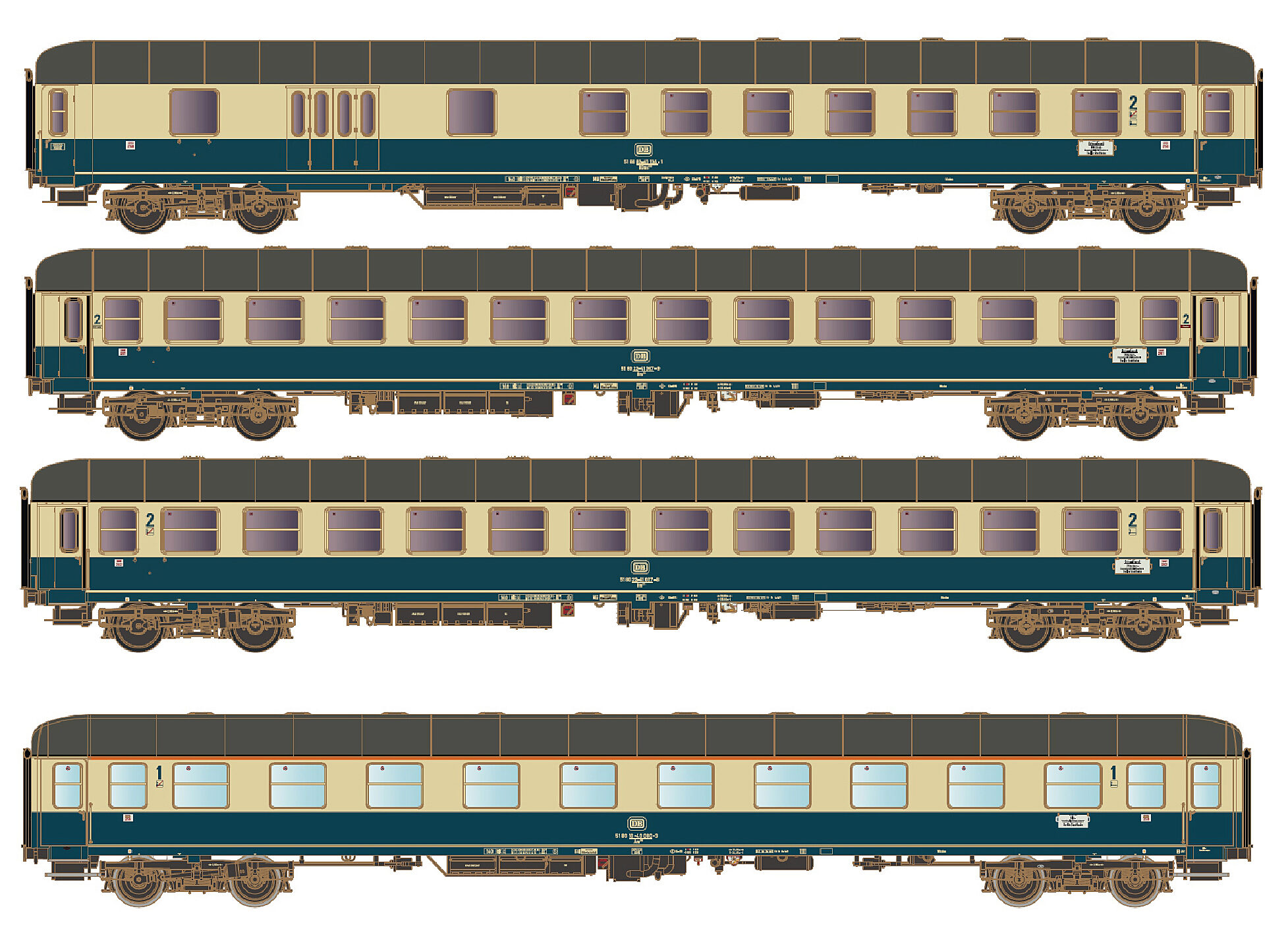 Hobbytrain H43050 4er Set Personenwagen, DB, Ep.IVa, D 351, Set A